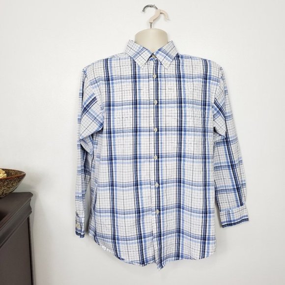Haggar Men's Button-Down Blue Black White Plaid Shirt Size M - Picture 1 of 7